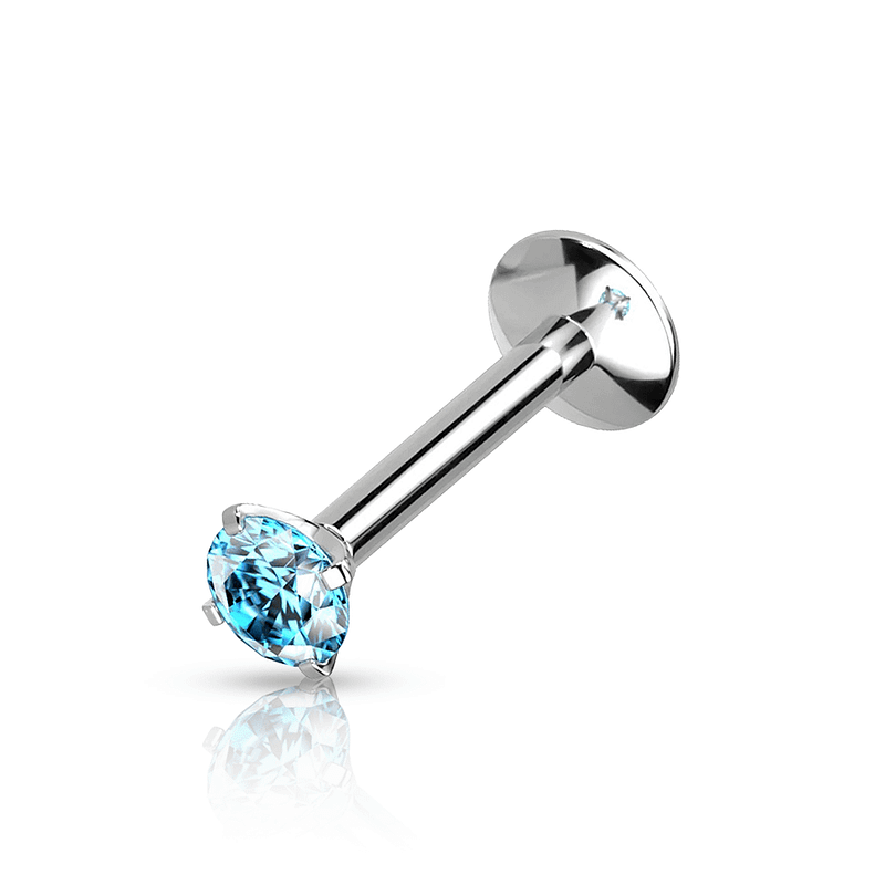 Diamond Labret Piercing Silver and Sky Blue Stone