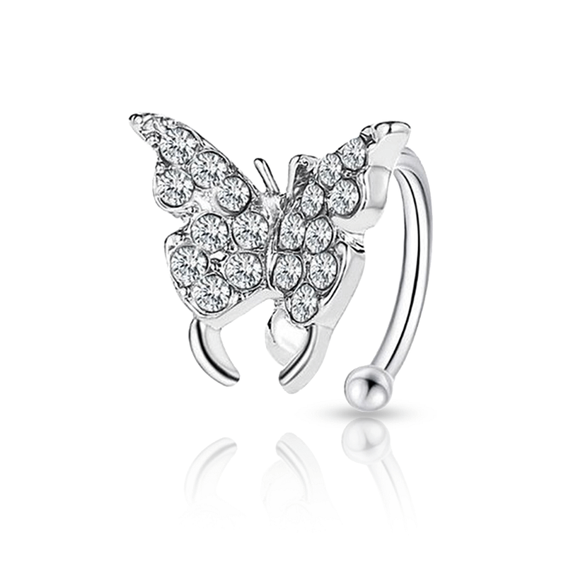 Butterfly Diamond Fake Ear Piercing Silver